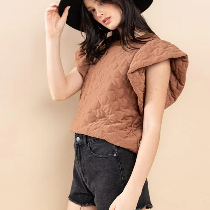 Ruffle Sleeve Waffle Blouse