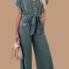 Blue Belted V-Neck Jumpsuit