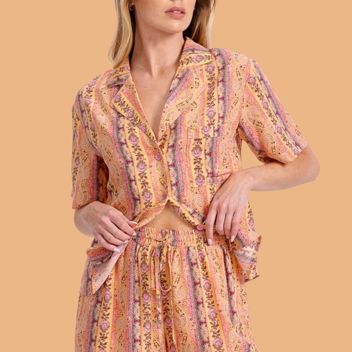 Printed Blouse & Shorts Set