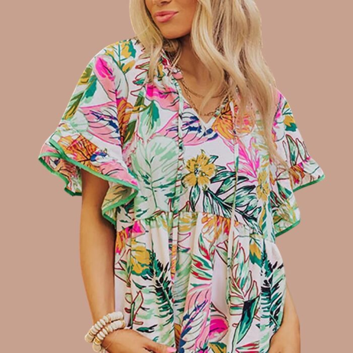 White Floral Ruffle Blouse