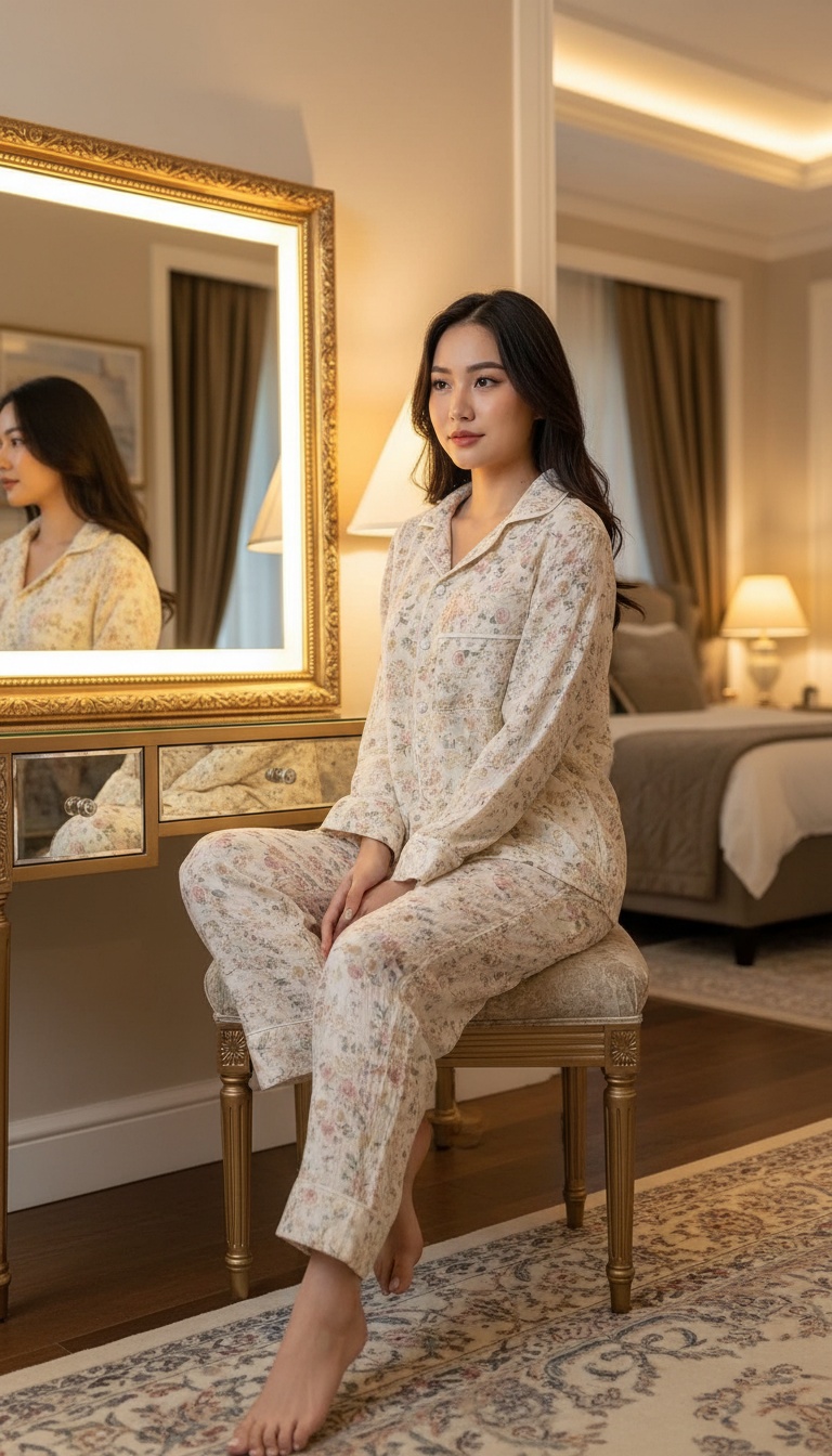 Women’s Floral 100% Cotton Muslin Pajama Set – Long Sleeve Button-Up Sleepwear